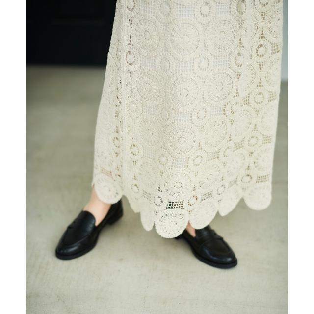 ルクールブラン（le．coeur blanc）/《手洗い可能》カギ針レースウエストリブスカート