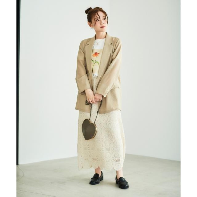 ルクールブラン（le．coeur blanc）/《手洗い可能》カギ針レースウエストリブスカート