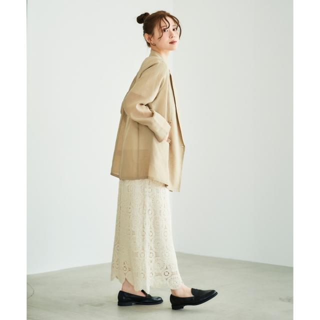 ルクールブラン（le．coeur blanc）/《手洗い可能》カギ針レースウエストリブスカート