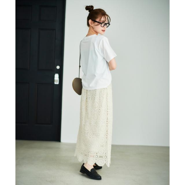 ルクールブラン（le．coeur blanc）/《手洗い可能》カギ針レースウエストリブスカート