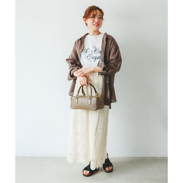 ルクールブラン（le．coeur blanc）/《手洗い可能》カギ針レースウエストリブスカート