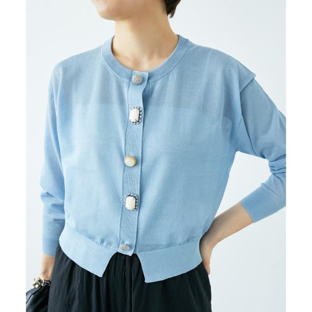 ルクールブラン（le．coeur blanc）/《手洗い可能》TORRAZZO DONNAビジュー釦カーデ