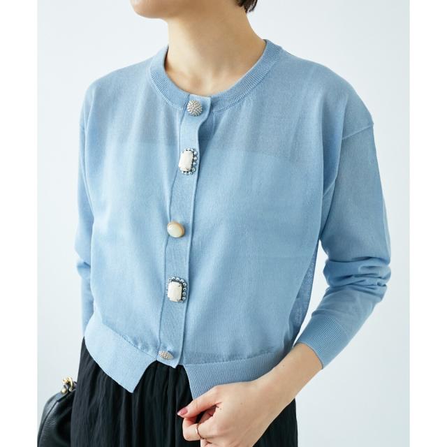 ルクールブラン（le．coeur blanc）/《手洗い可能》TORRAZZO DONNAビジュー釦カーデ