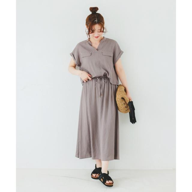 ルクールブラン（le．coeur blanc）/《手洗い可能》リネンライクフロントポケットワンピース