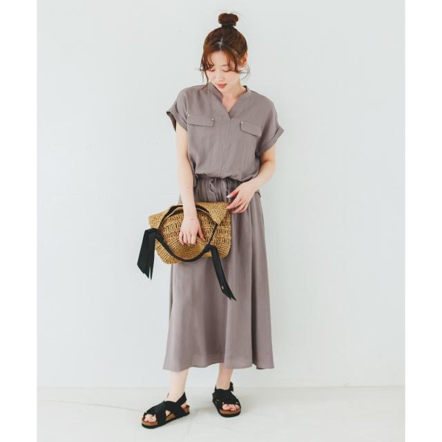 ルクールブラン（le．coeur blanc）/《手洗い可能》リネンライクフロントポケットワンピース