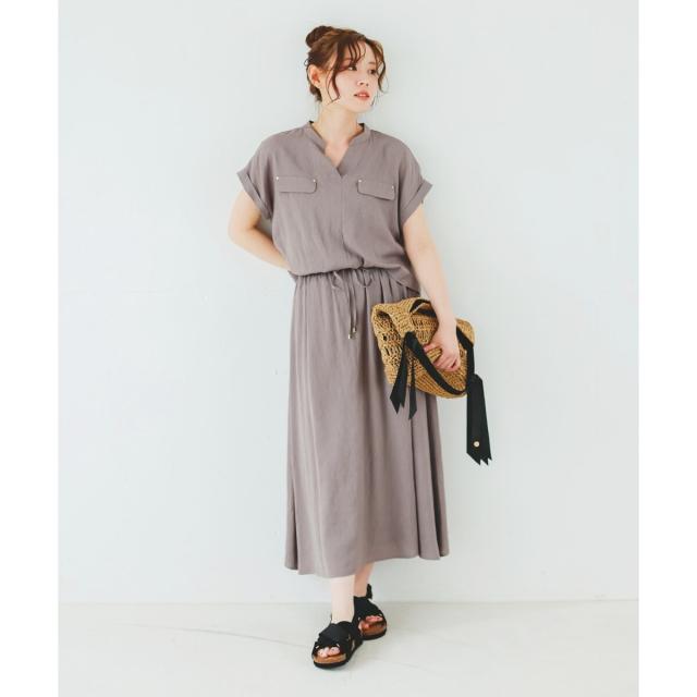 ルクールブラン（le．coeur blanc）/《手洗い可能》リネンライクフロントポケットワンピース