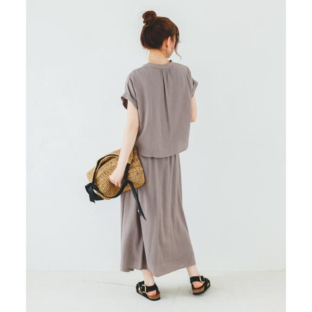 ルクールブラン（le．coeur blanc）/《手洗い可能》リネンライクフロントポケットワンピース