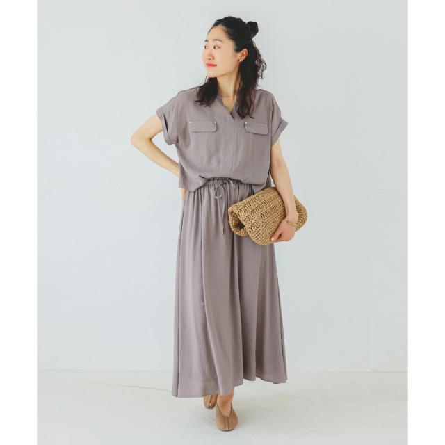 ルクールブラン（le．coeur blanc）/《手洗い可能》リネンライクフロントポケットワンピース