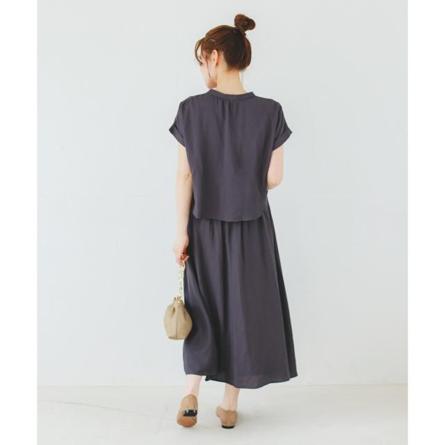 ルクールブラン（le．coeur blanc）/《手洗い可能》リネンライクフロントポケットワンピース