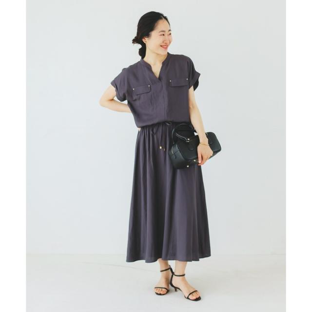 ルクールブラン（le．coeur blanc）/《手洗い可能》リネンライクフロントポケットワンピース