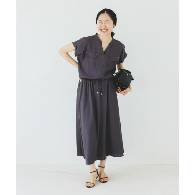 ルクールブラン（le．coeur blanc）/《手洗い可能》リネンライクフロントポケットワンピース