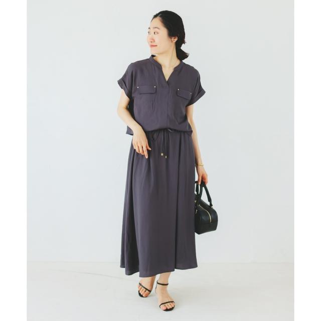 ルクールブラン（le．coeur blanc）/《手洗い可能》リネンライクフロントポケットワンピース