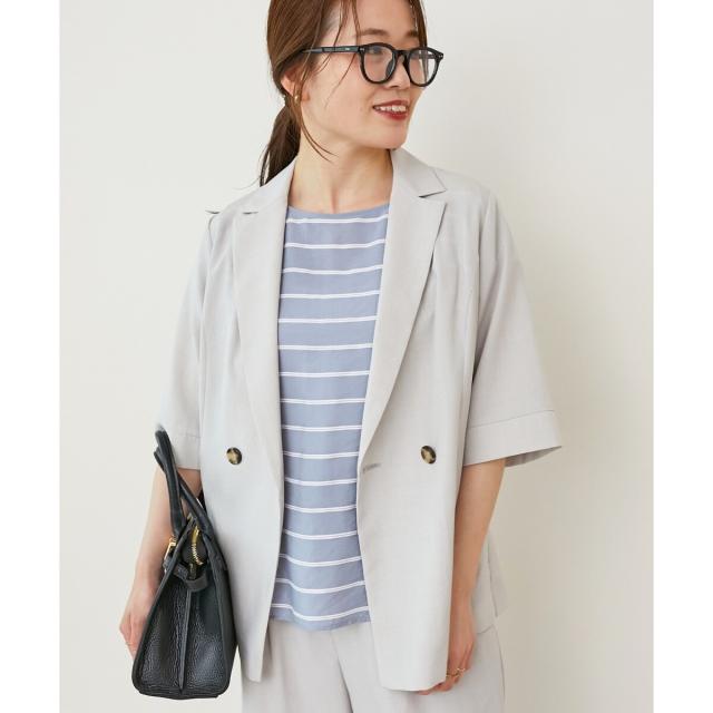 ルクールブラン（le．coeur blanc）/《シャツ感覚でラフに羽織れる》タンブラーブッチャーハーフスリーブジャケット