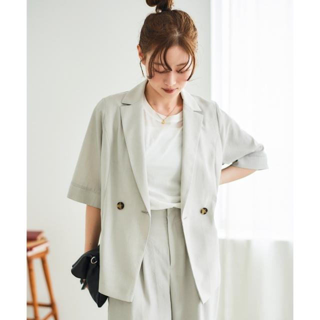 ルクールブラン（le．coeur blanc）/《シャツ感覚でラフに羽織れる》タンブラーブッチャーハーフスリーブジャケット