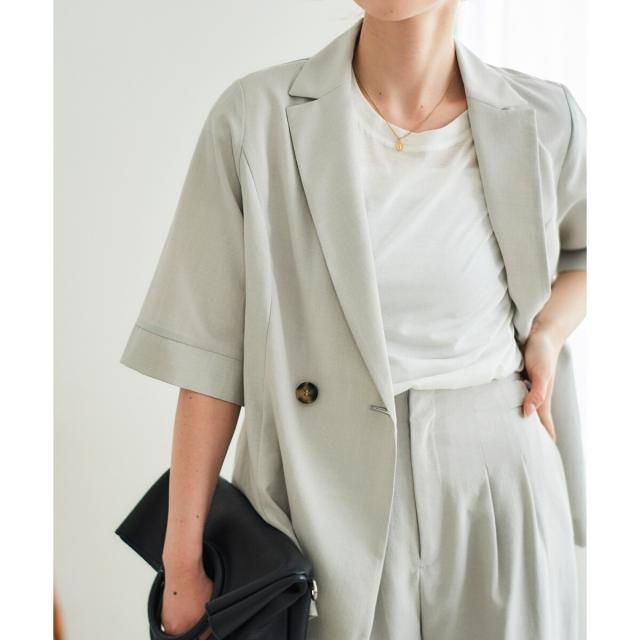 ルクールブラン（le．coeur blanc）/《シャツ感覚でラフに羽織れる》タンブラーブッチャーハーフスリーブジャケット