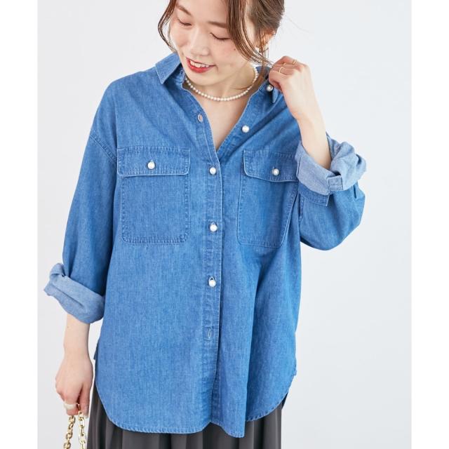 ルクールブラン（le．coeur blanc）/《軽いシャツ素材》パールボタンデニムシャツ