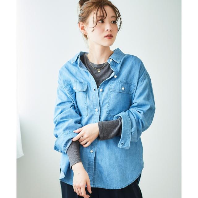 ルクールブラン（le．coeur blanc）/《軽いシャツ素材》パールボタンデニムシャツ
