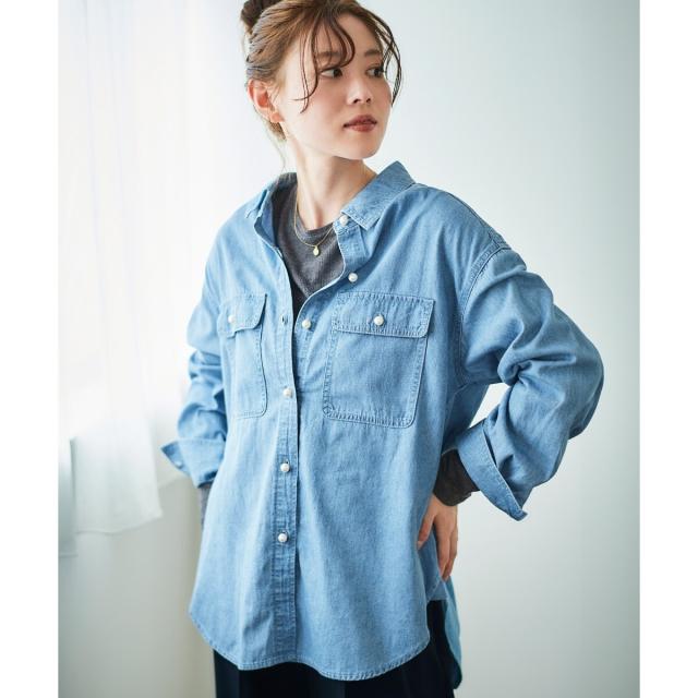 ルクールブラン（le．coeur blanc）/《軽いシャツ素材》パールボタンデニムシャツ