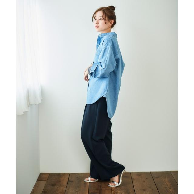 ルクールブラン（le．coeur blanc）/《軽いシャツ素材》パールボタンデニムシャツ