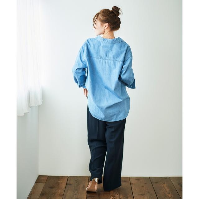 ルクールブラン（le．coeur blanc）/《軽いシャツ素材》パールボタンデニムシャツ