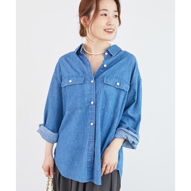 ルクールブラン（le．coeur blanc）/《軽いシャツ素材》パールボタンデニムシャツ