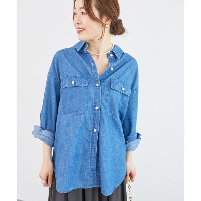 ルクールブラン（le．coeur blanc）/《軽いシャツ素材》パールボタンデニムシャツ