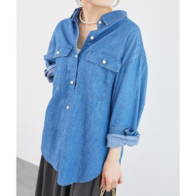 ルクールブラン（le．coeur blanc）/《軽いシャツ素材》パールボタンデニムシャツ