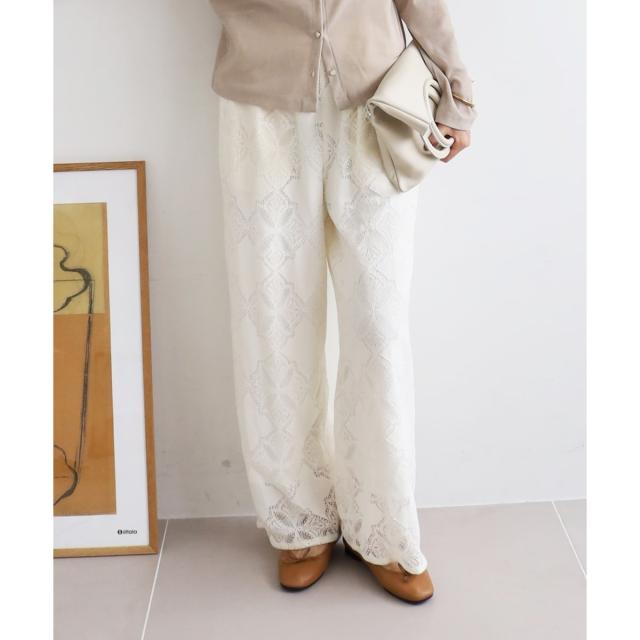 ルクールブラン（le．coeur blanc）/《手洗い可能》パッチワーク風レースイージーパンツ