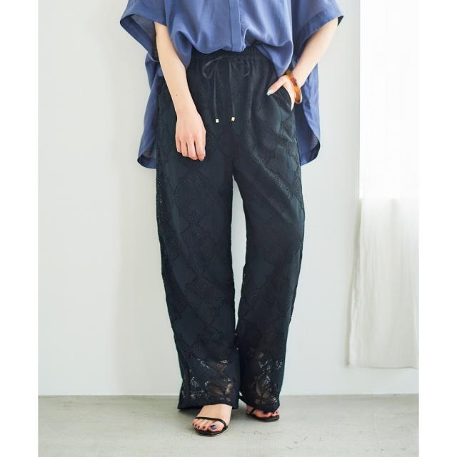 ルクールブラン（le．coeur blanc）/《手洗い可能》パッチワーク風レースイージーパンツ