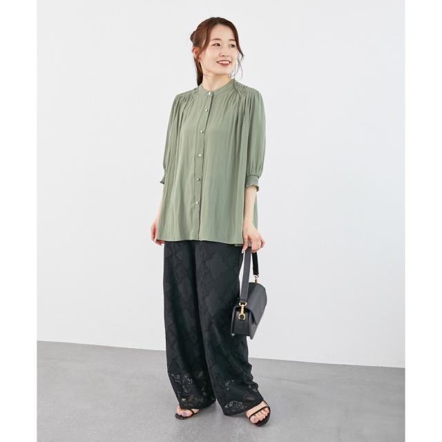 ルクールブラン（le．coeur blanc）/《手洗い可能》パッチワーク風レースイージーパンツ