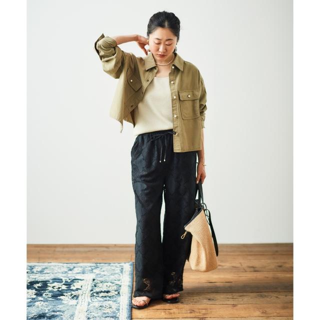 ルクールブラン（le．coeur blanc）/《手洗い可能》パッチワーク風レースイージーパンツ