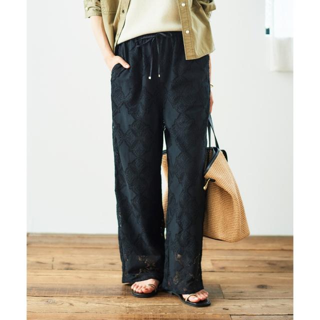 ルクールブラン（le．coeur blanc）/《手洗い可能》パッチワーク風レースイージーパンツ