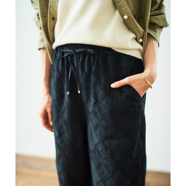 ルクールブラン（le．coeur blanc）/《手洗い可能》パッチワーク風レースイージーパンツ