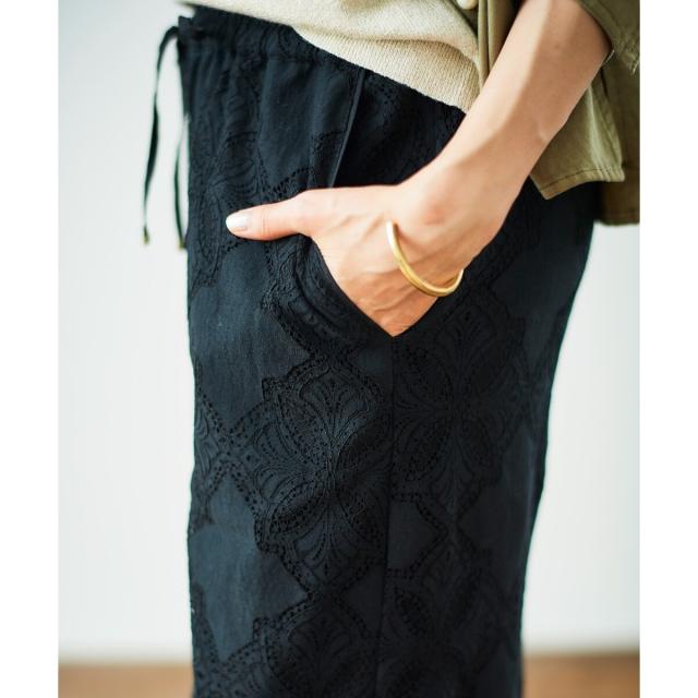 ルクールブラン（le．coeur blanc）/《手洗い可能》パッチワーク風レースイージーパンツ