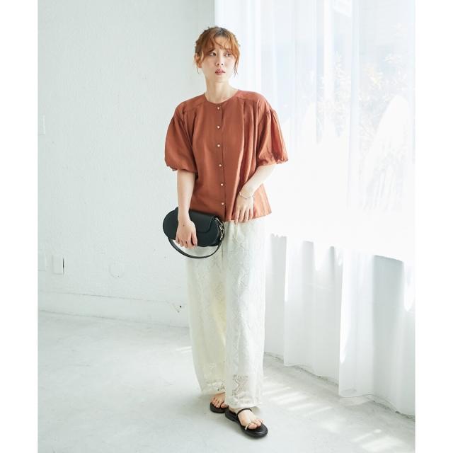 ルクールブラン（le．coeur blanc）/《手洗い可能》パッチワーク風レースイージーパンツ