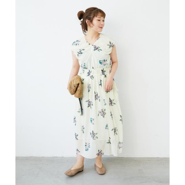 ルクールブラン（le．coeur blanc）/《WEB/一部店舗限定アイテム》KAZUMIDOIボタニカルギャザーワンピース