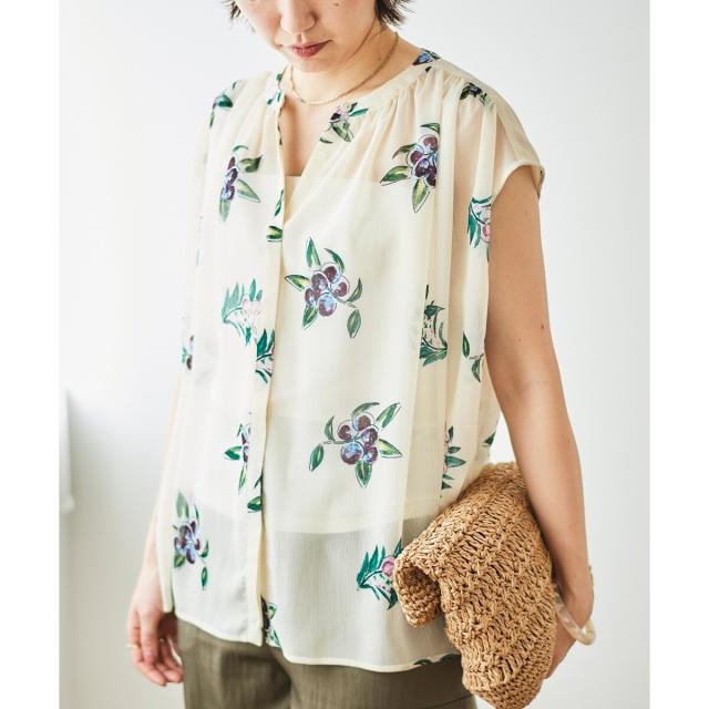 ルクールブラン（le．coeur blanc）/《WEB/一部店舗限定》KAZUMIDOIボタニカルノースリギャザーブラウス