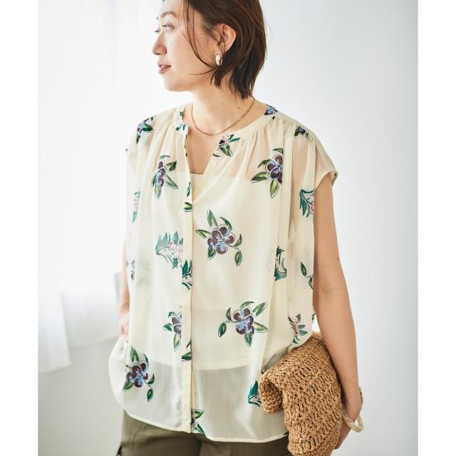 ルクールブラン（le．coeur blanc）/《WEB/一部店舗限定》KAZUMIDOIボタニカルノースリギャザーブラウス