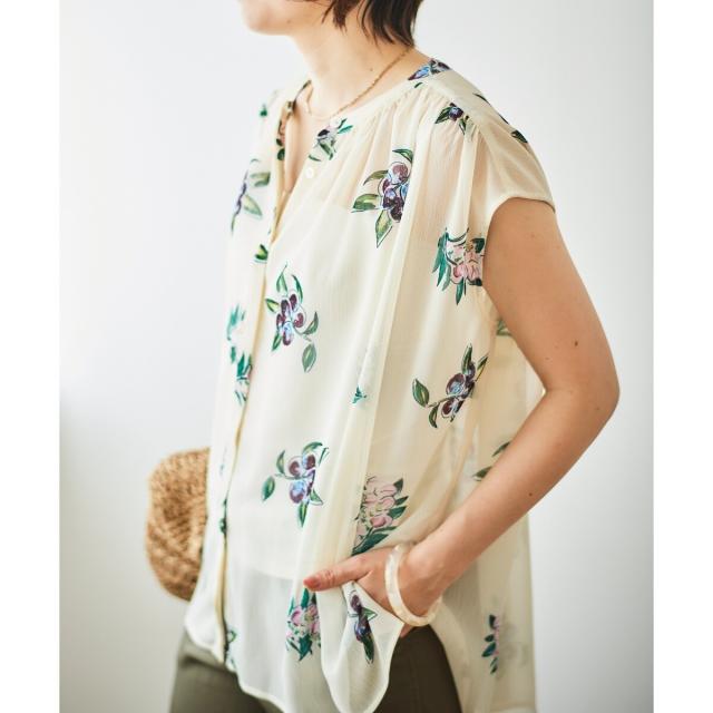 ルクールブラン（le．coeur blanc）/《WEB/一部店舗限定》KAZUMIDOIボタニカルノースリギャザーブラウス