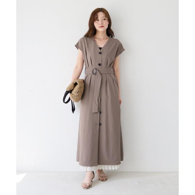 ルクールブラン（le．coeur blanc）/《WEB限定アイテム》リネンライクフロントボタンワンピース