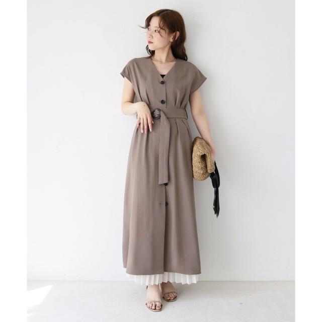 ルクールブラン（le．coeur blanc）/《WEB限定アイテム》リネンライクフロントボタンワンピース