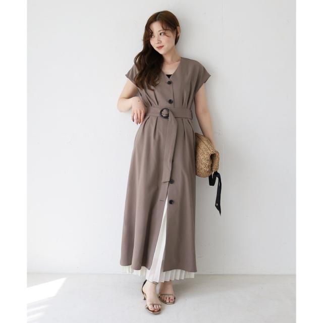 ルクールブラン（le．coeur blanc）/《WEB限定アイテム》リネンライクフロントボタンワンピース