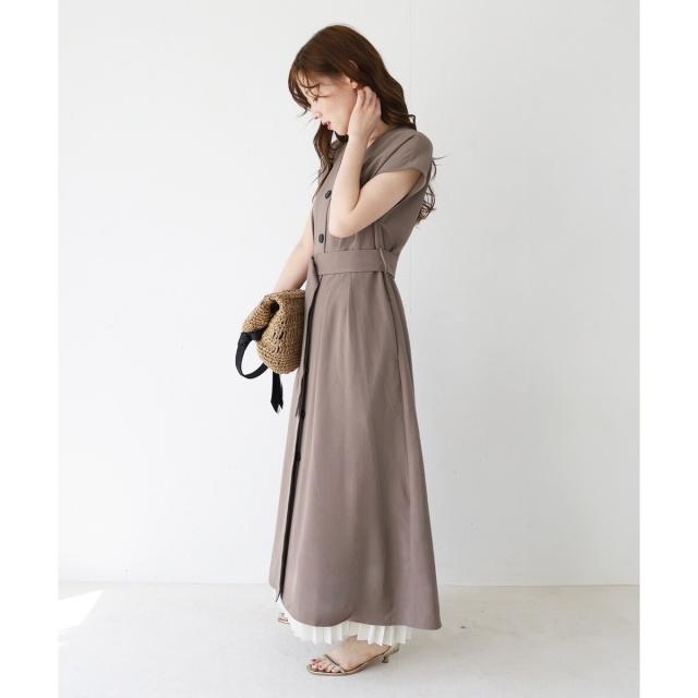 ルクールブラン（le．coeur blanc）/《WEB限定アイテム》リネンライクフロントボタンワンピース