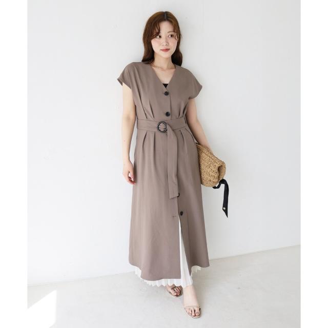 ルクールブラン（le．coeur blanc）/《WEB限定アイテム》リネンライクフロントボタンワンピース