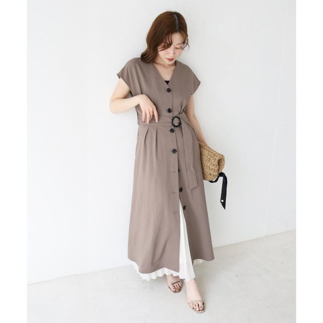 ルクールブラン（le．coeur blanc）/《WEB限定アイテム》リネンライクフロントボタンワンピース