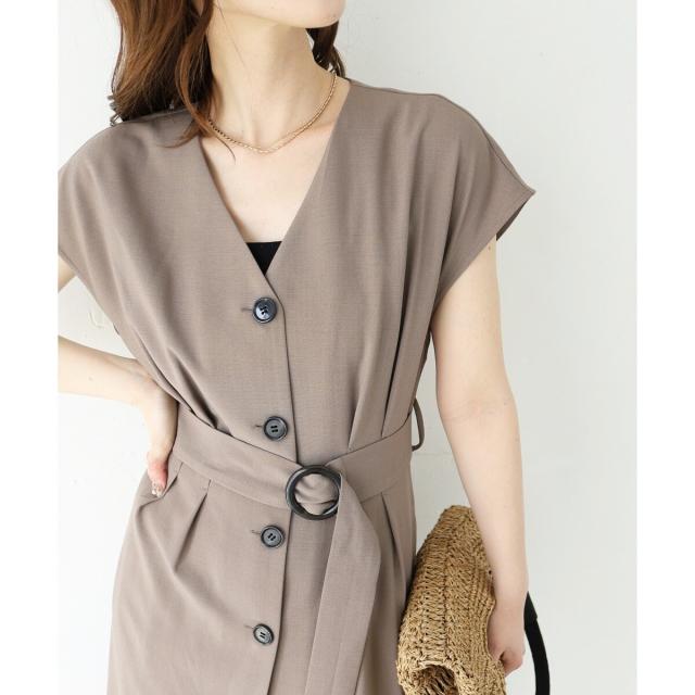 ルクールブラン（le．coeur blanc）/《WEB限定アイテム》リネンライクフロントボタンワンピース