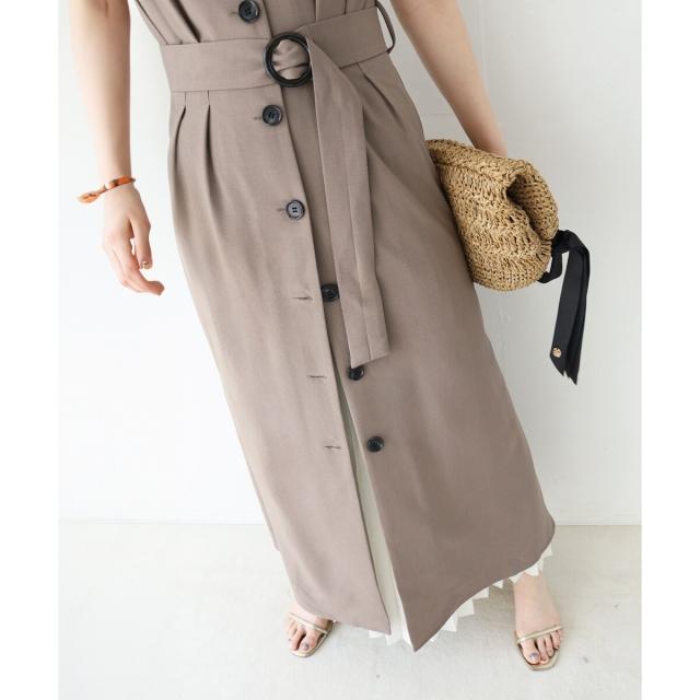 ルクールブラン（le．coeur blanc）/《WEB限定アイテム》リネンライクフロントボタンワンピース