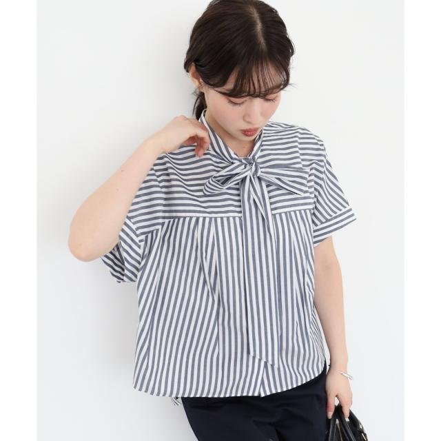 ルクールブラン（le．coeur blanc）/《手洗い可能》ストライプドルマンボウタイシャツ