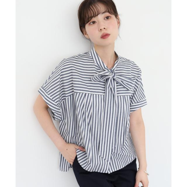 ルクールブラン（le．coeur blanc）/《手洗い可能》ストライプドルマンボウタイシャツ