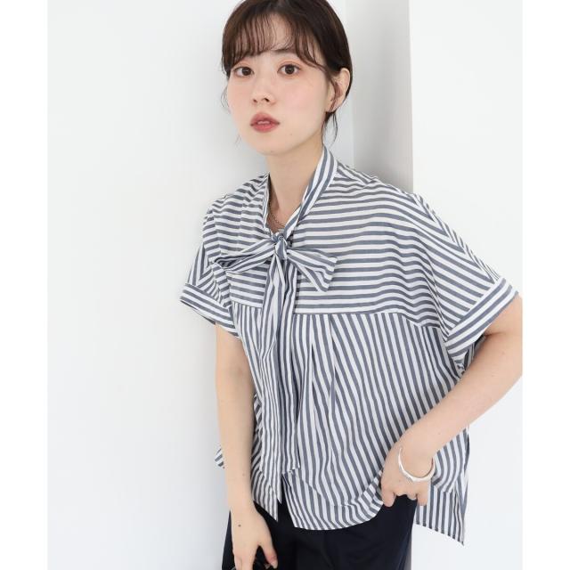 ルクールブラン（le．coeur blanc）/《手洗い可能》ストライプドルマンボウタイシャツ